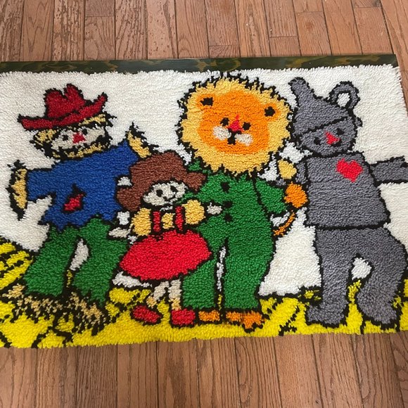 Vintage Latch Hook Wall Hang. Decor Rug Shag Wizard of Oz Yellow Brick Road